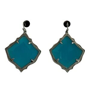 Kendra Scott Kirsten Silver Tone Drop Earring Turquoise Blue Stone Faceted EUC